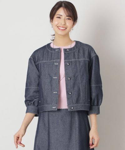 リアクティブデニム ノーカラー ジャケット