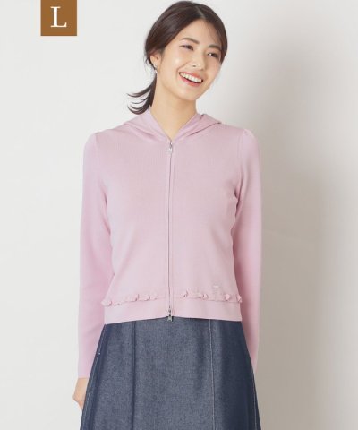 【L】レーヨンナイロン フリルフーディー ニット