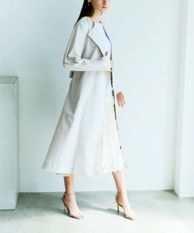 ハイツイストコットンラチネ ノーカラーラペルコート