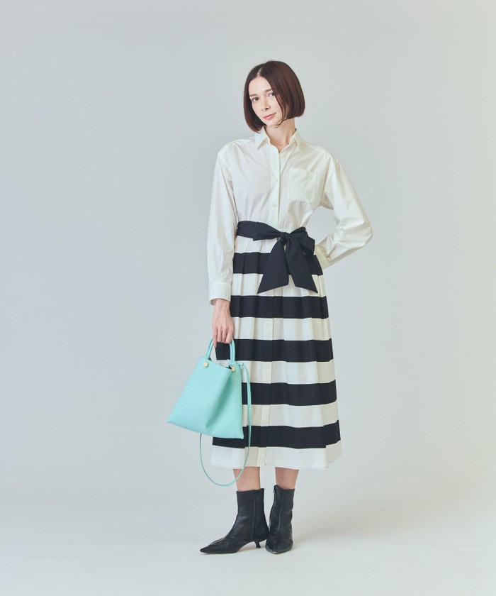 GRACECONTINENTAL ボーダーコンビシャツワンピース ブラック 36