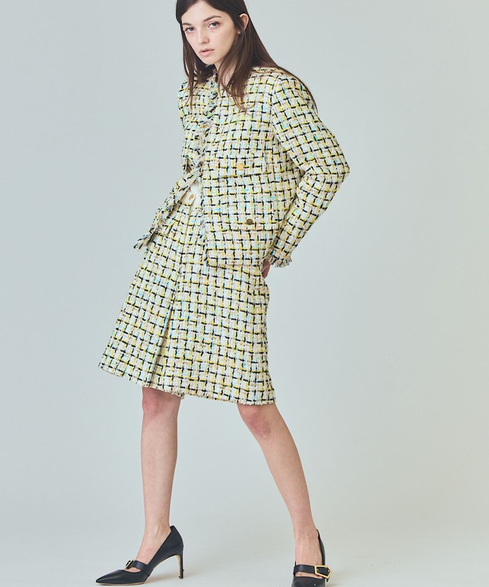 GRACECONTINENTAL チュールヤーンツイードパンツ イエロー 36 GRACECONTINENTAL チュールヤーンツイードパンツ イエロー 36