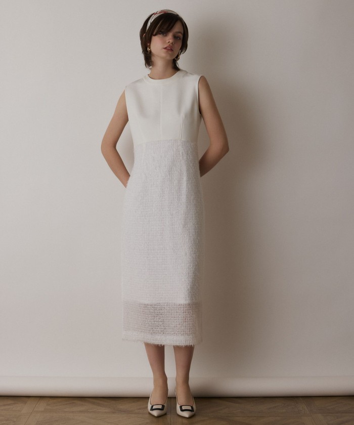 GRACECONTINENTAL フェザー刺繍コンビワンピース ホワイト 38