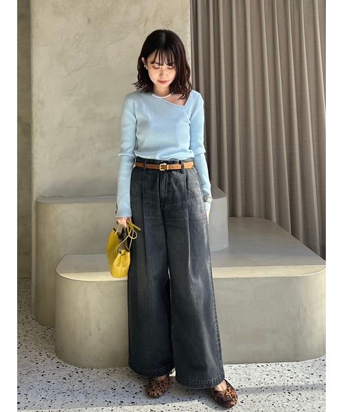 WEB限定00サイズ】ルーズフィットタックバギーデニムパンツ