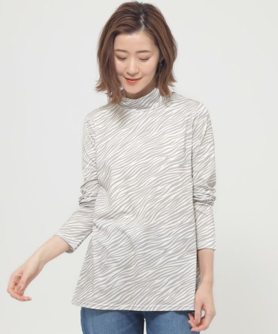 【ウォッシャブル】ゼブラプリントハイネックカットソー