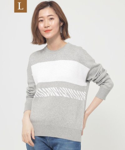 【L】【ウォッシャブル】ゼブラボーダープルオーバーニット