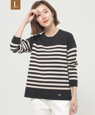 【L】【ウォッシャブル】ミラノリブボーダーニット