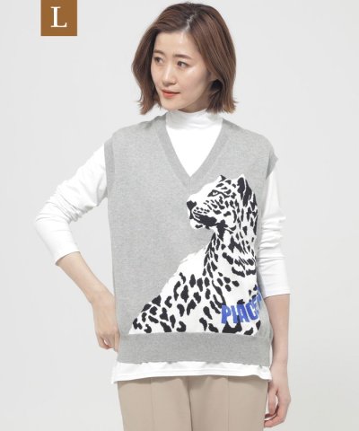 【L】【ウォッシャブル】パンサーインターシャニットベスト