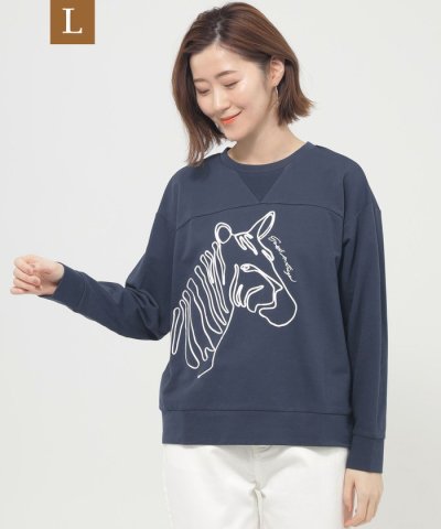 【L】【ウォッシャブル】ゼブラコードエンブロイダリースウェット