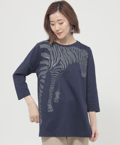 【L】【ウォッシャブル】ゼブラバックプリントチュニックカットソー
