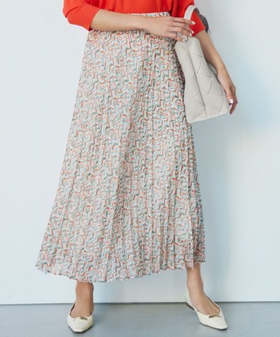 【洗える】シアーヘリンボーンプリント プリーツ スカート