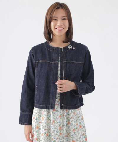 【ウォッシャブル】ブレンドデニムノーカラーブルゾン