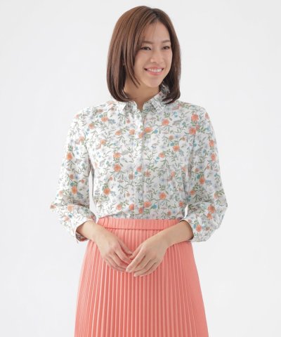 【ウォッシャブル】ラインフラワープリントブラウス