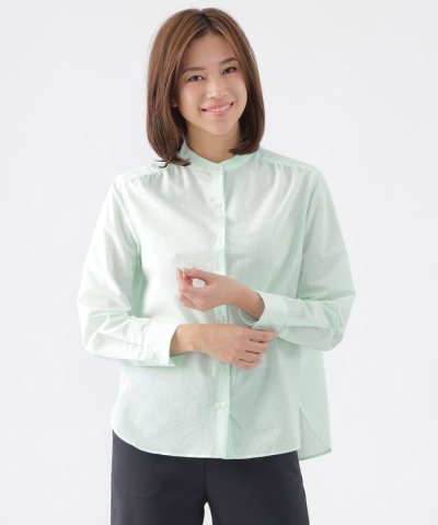 【ウォッシャブル】エアリーコットンストライプシャツブラウス