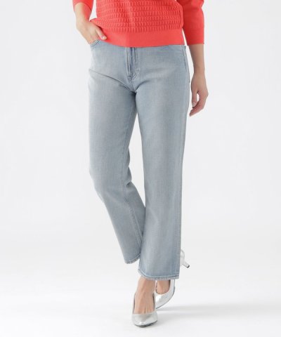 【ウォッシャブル】ブレンドデニムバレル風ストレートパンツ