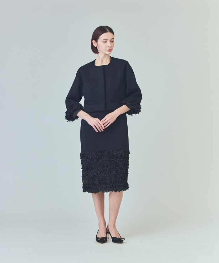 GRACECONTINENTAL フラワーチュール切替ジャケット ブラック 36 GRACECONTINENTAL フラワーチュール切替ジャケット ブラック 36