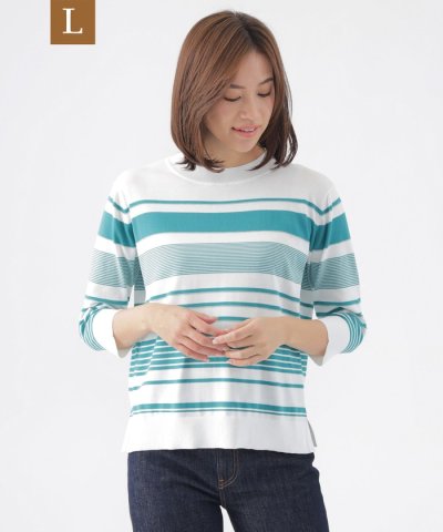 【L】【ウォッシャブル】コンフォートストレッチランダムボーダーニット