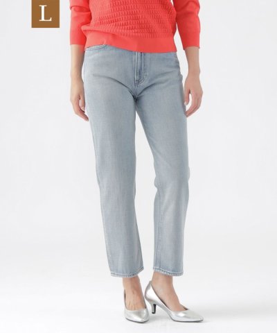 【L】【ウォッシャブル】ブレンドデニムバレル風ストレートパンツ