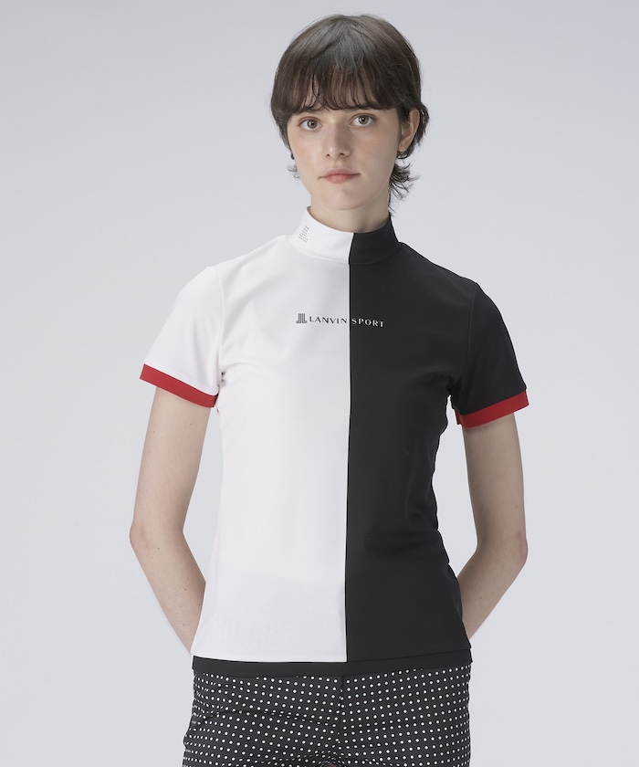 LANVINSPORT カラーブロックモックネック半袖シャツ【Sunscreen NIR】 ブラック 42 LANVINSPORT カラーブロックモックネック半袖シャツ【Sunscreen NIR】 ブラック 42