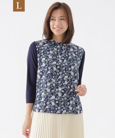 【L】【ウォッシャブル】ラインフラワープリントコンビニット