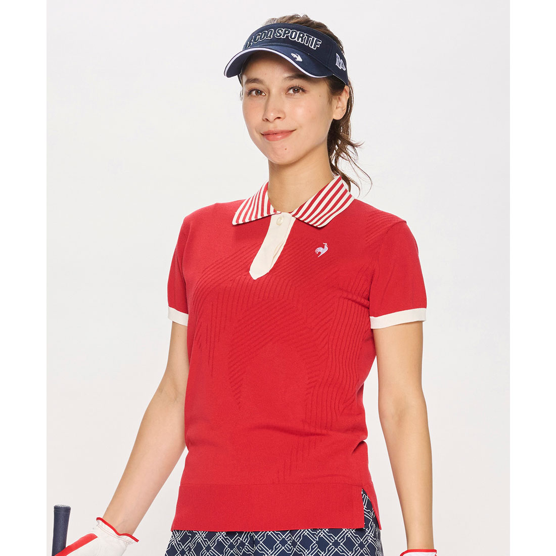 lecoqsportifgolf ルコックスポルティフ ゴルフ le coq sportif golf ニット半袖 レッド L lecoqsportifgolf ルコックスポルティフ ゴルフ le coq sportif golf ニット半袖 レッド L