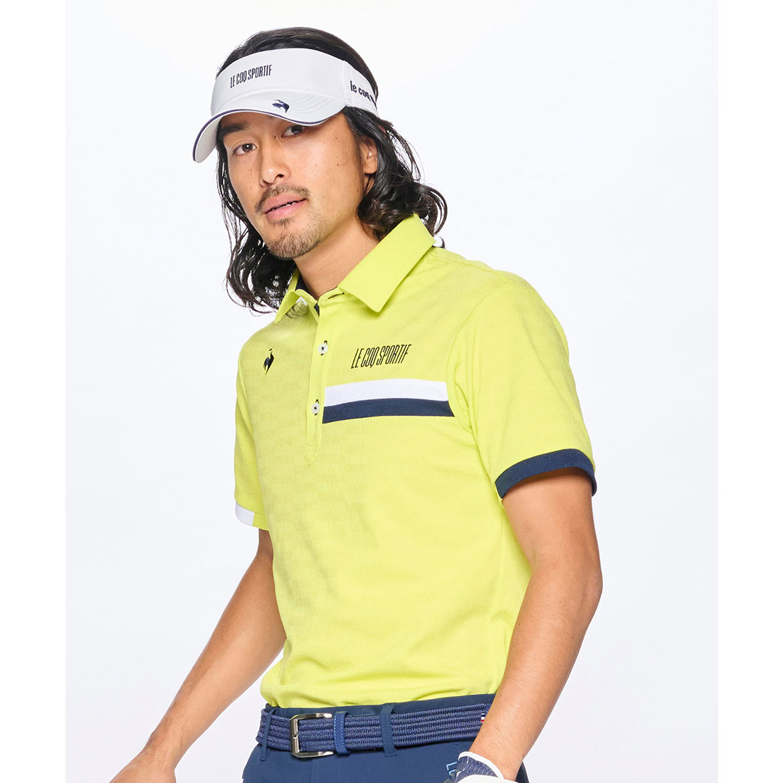lecoqsportifgolf 接触冷感 メッシュ小柄ジャガード半袖シャツ ライム M
