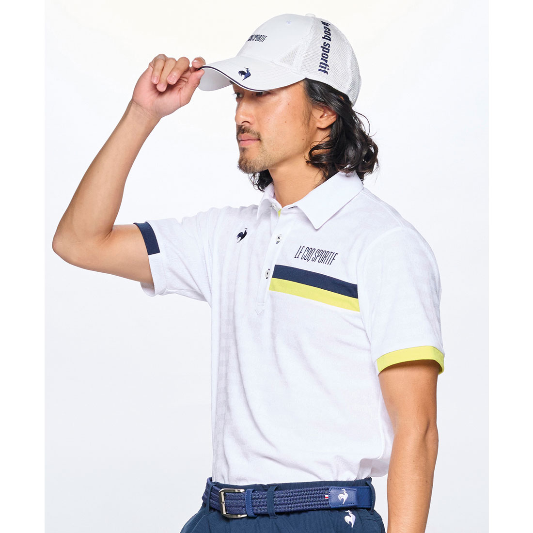lecoqsportifgolf 接触冷感 メッシュ小柄ジャガード半袖シャツ ホワイト M