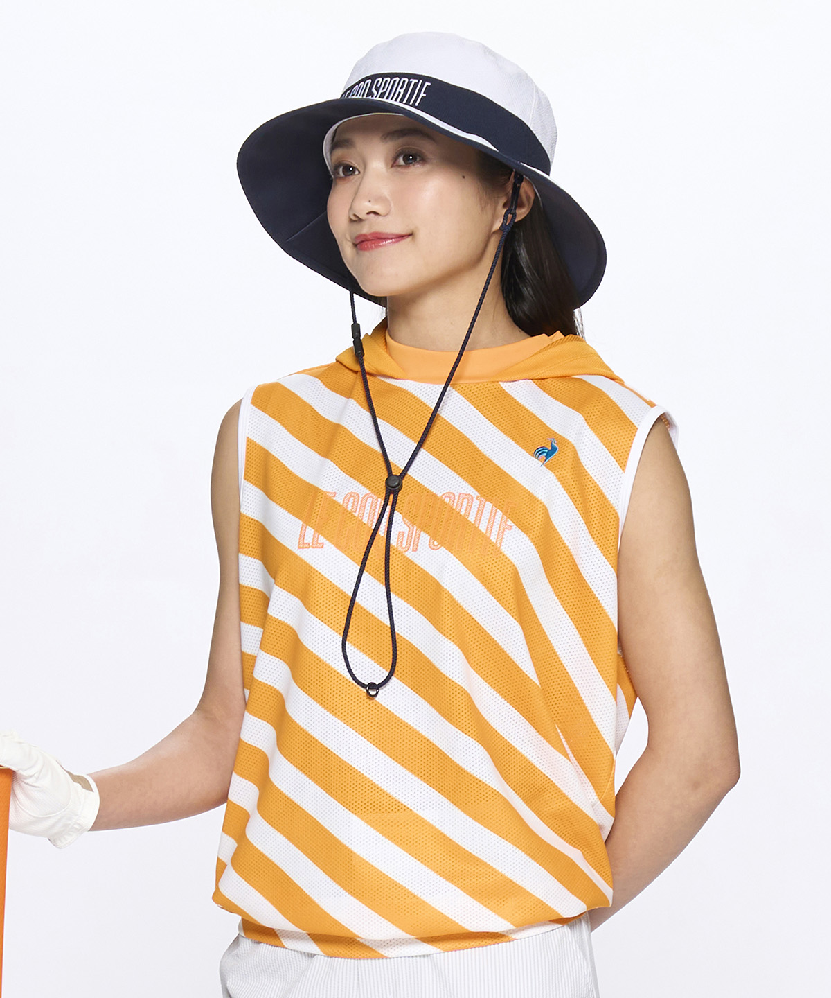 lecoqsportifgolf 接触冷感 メッシュフーディーノースリーブシャツ オレンジ M lecoqsportifgolf 接触冷感 メッシュフーディーノースリーブシャツ オレンジ M