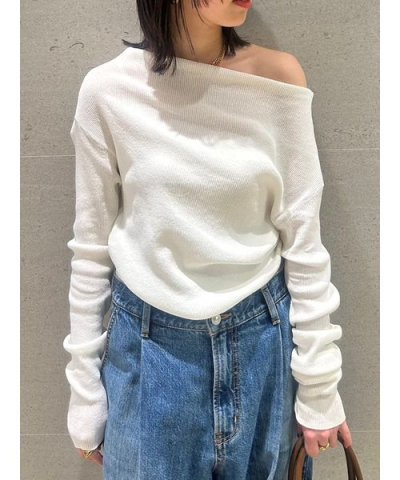 ギャザーデザインオフショルリブニット【ウォッシャブル】
