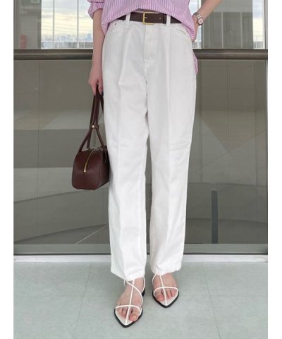 センタープレスタックワイドテーパードデニムパンツ【ウォッシャブル】