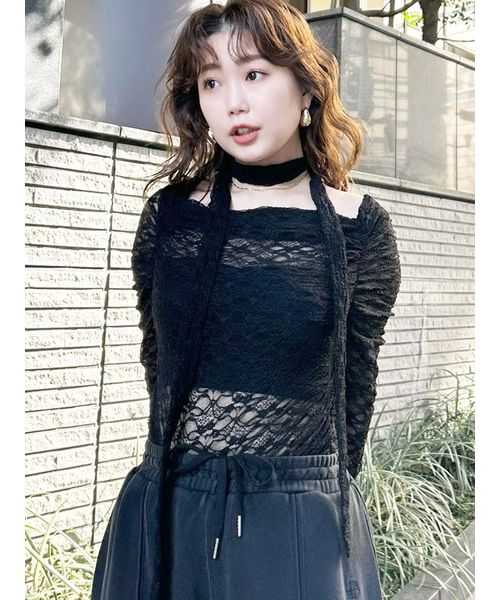 ドレープオフショルレーストップス(Tシャツ・カットソー