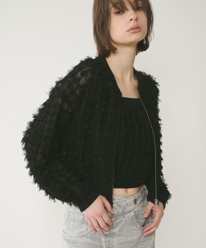 GRACECONTINENTAL フリンジニットzipカーディガン ブラック 36 GRACECONTINENTAL フリンジニットzipカーディガン ブラック 36