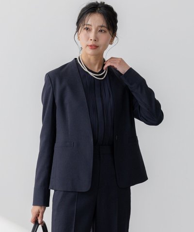 【セットアップ対応/防シワ性/洗える】アイアスマットストレッチ ノーカラー ジャ