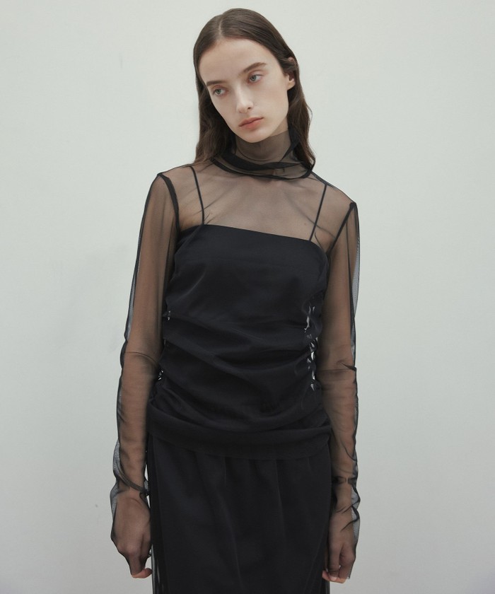 BEIGE 【洗える・Precious 7月号掲載】TAMARIX / ストレッチチュールハ BLACK 4