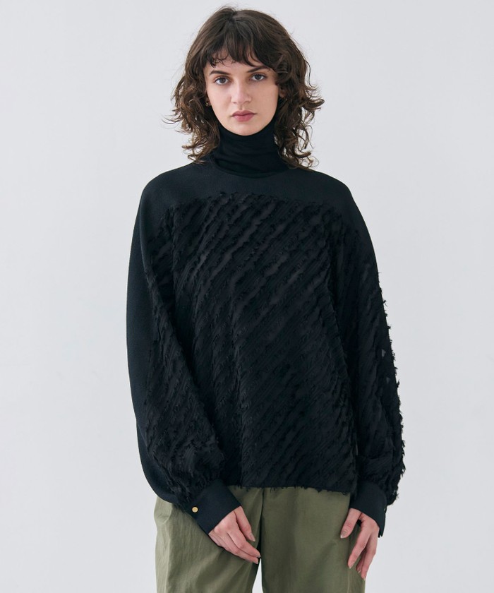 BEIGE 【洗える】BANKSIA / ニットコンビカットジャカードブラウス BLACK 4