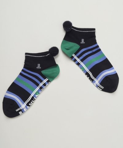 ボーダー柄アンクル丈ソックス【抗菌防臭】【返品不可商品】