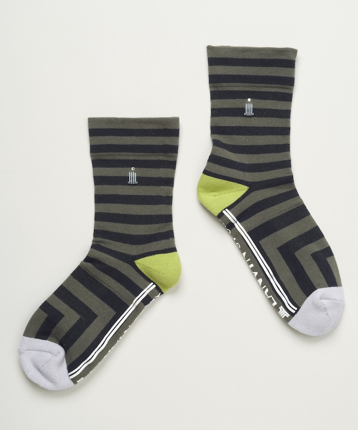 LANVINSPORT 折り返しボーダーソックス【抗菌防臭】【返品不可商品】 カーキ 22-24 LANVINSPORT 折り返しボーダーソックス【抗菌防臭】【返品不可商品】 カーキ 22-24