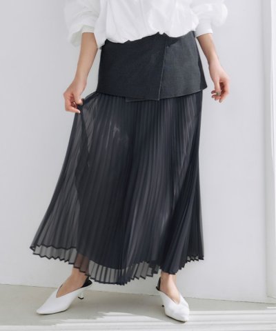 【洗える】LooseWeave ドッキングプリーツスカート