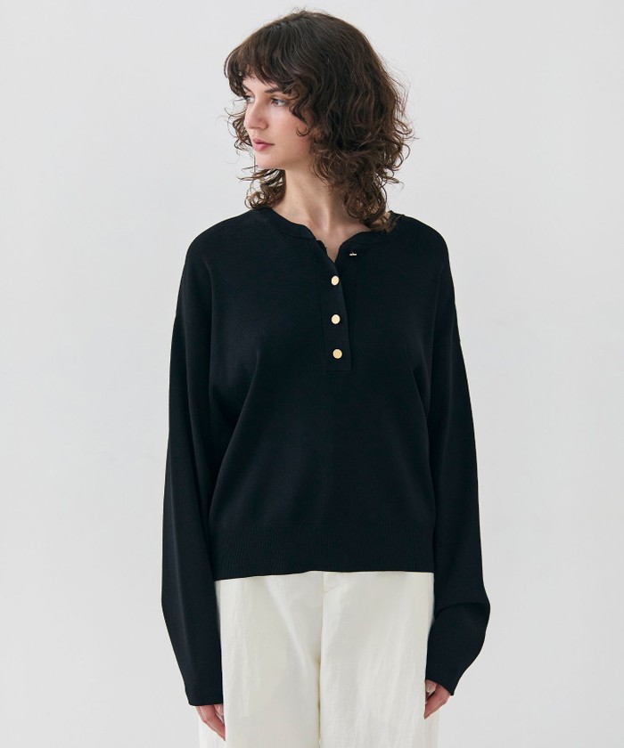 BEIGE 【洗える】LAURA / クルーネックボタンニットトップス BLACK 4 BEIGE 【洗える】LAURA / クルーネックボタンニットトップス BLACK 4