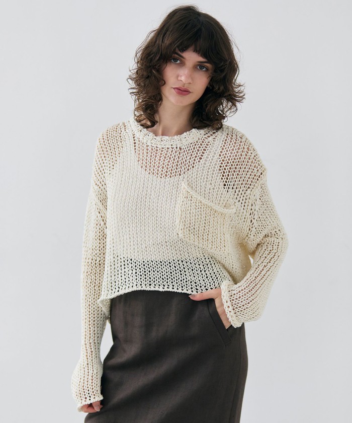 BEIGE 【洗える・STORY 6月号掲載】THYME / クルーネックコットンメッシュニ ECRU 4 BEIGE 【洗える・STORY 6月号掲載】THYME / クルーネックコットンメッシュニ ECRU 4