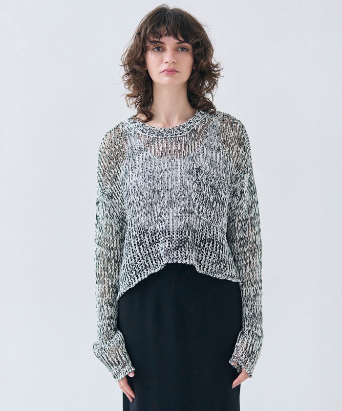 BEIGE 【洗える・STORY 6月号掲載】THYME / クルーネックコットンメッシュニ ECRU×BLACK 32 BEIGE 【洗える・STORY 6月号掲載】THYME / クルーネックコットンメッシュニ ECRU×BLACK 32