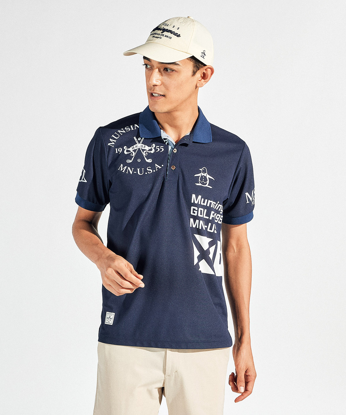 Munsingwear(ings) サンスクリーンNIRグラフィックプリント半袖ポロシャツ ネイビー L Munsingwear(ings) サンスクリーンNIRグラフィックプリント半袖ポロシャツ ネイビー L