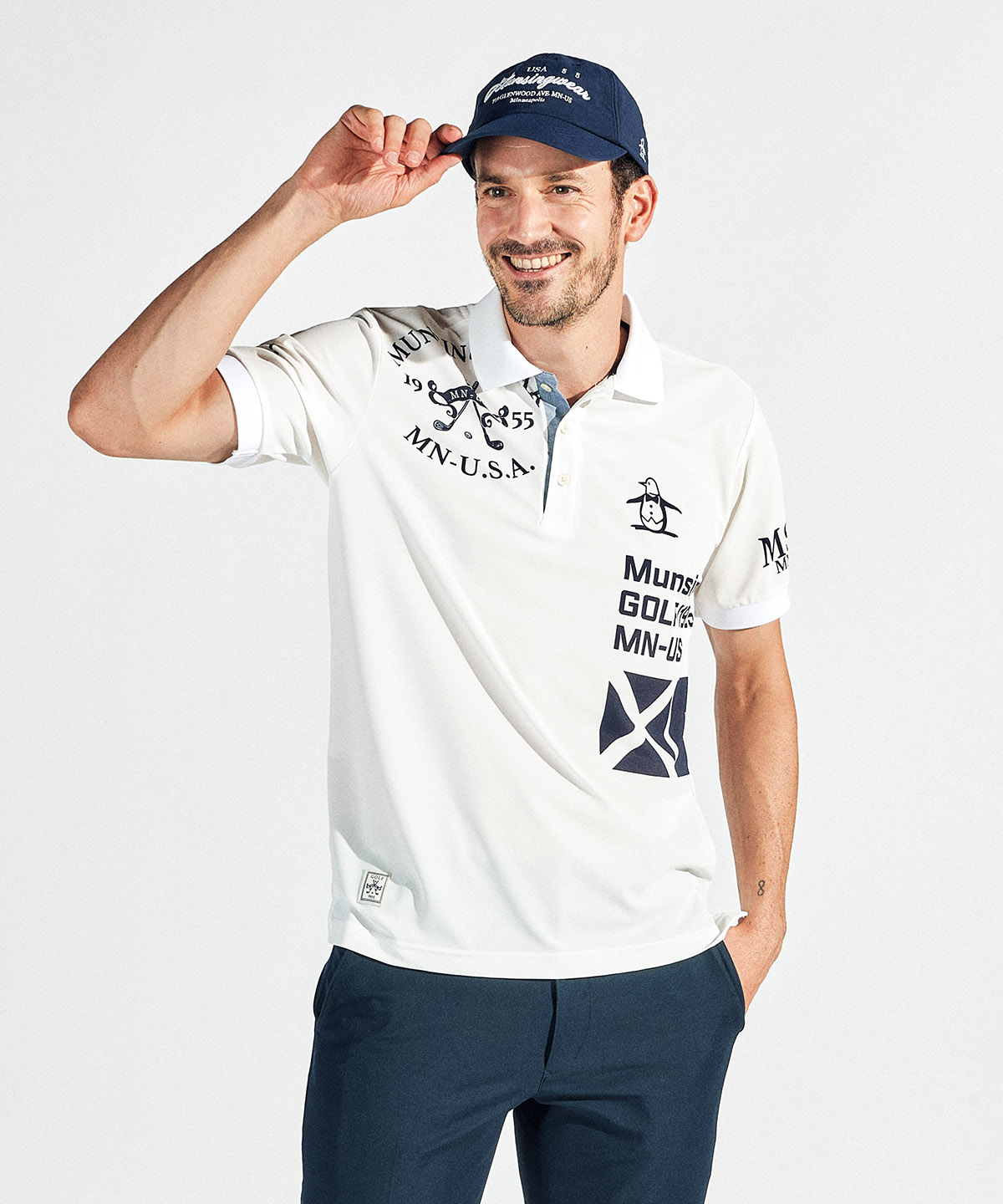 Munsingwear(ings) サンスクリーンNIRグラフィックプリント半袖ポロシャツ ホワイト L Munsingwear(ings) サンスクリーンNIRグラフィックプリント半袖ポロシャツ ホワイト L
