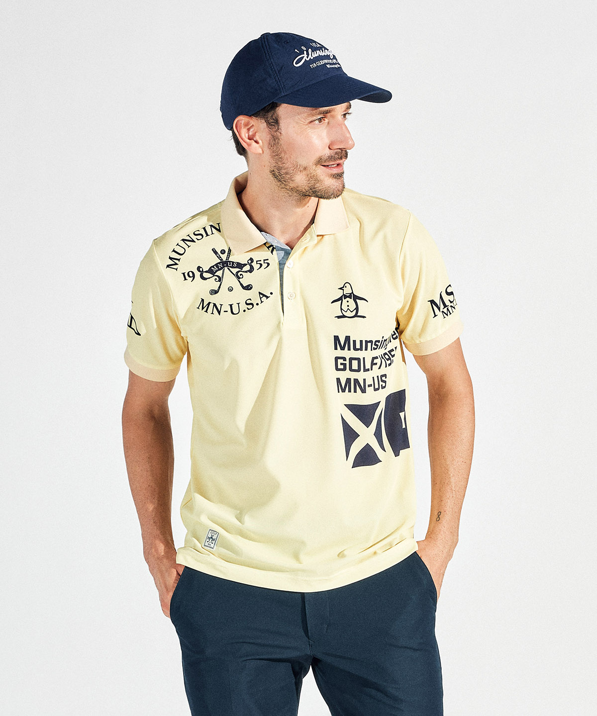 Munsingwear(ings) サンスクリーンNIRグラフィックプリント半袖ポロシャツ イエロー LL Munsingwear(ings) サンスクリーンNIRグラフィックプリント半袖ポロシャツ イエロー LL