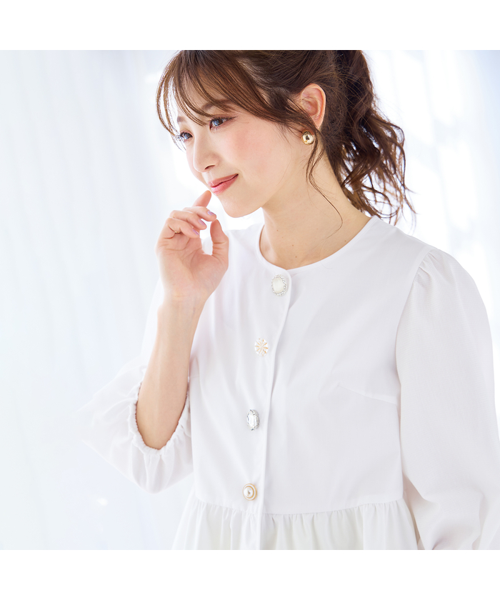 【極美品】Rose Tiara　刺繍ティアードブラウス　ホワイト　46 3xl 新作】フラワーモチーフブラウス | Rose Tiara【ローズティアラ】