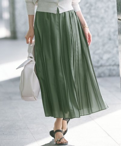 【洗える】シアーコンビ プリーツ スカート