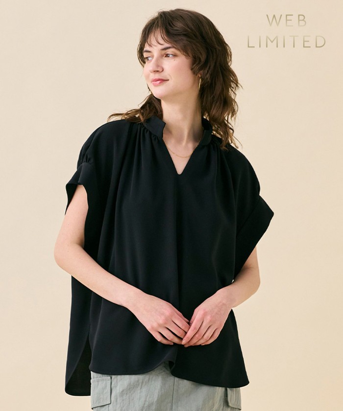 BEIGE 【WEB限定・洗える】CELOSIA / スキッパーブラウス BLACK 4