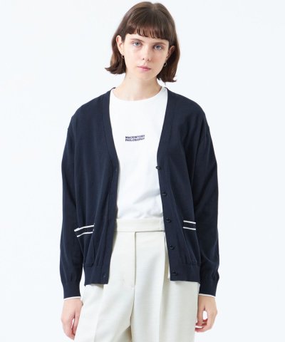 トリミングカラーVネックカーディガン