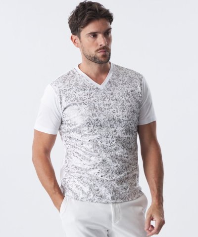 花柄箔プリントVネックカットソー