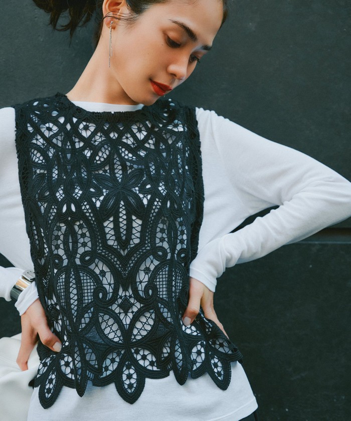 洗える】エンブロイダリーレース ニットベスト(507974394)｜阪急百貨店