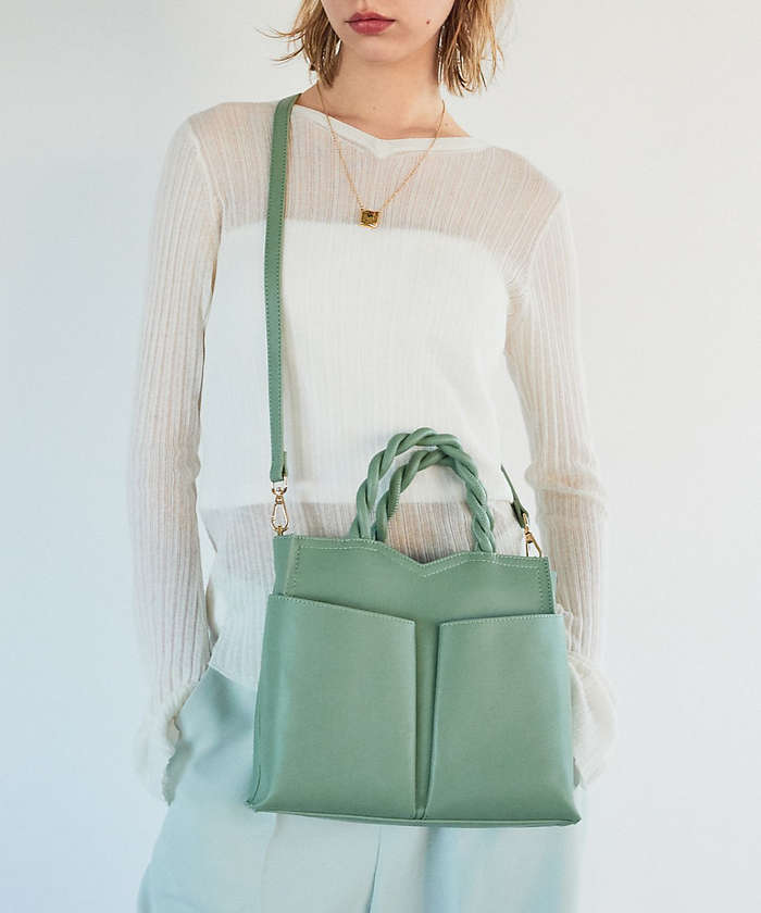 LOWELLThings TWISTE/ダブルポケット2WAYトート M セージグリーン F LOWELLThings TWISTE/ダブルポケット2WAYトート M セージグリーン F